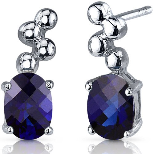 Blue Sapphire Earrings Sterling Silver Oval Shape 2 Carats