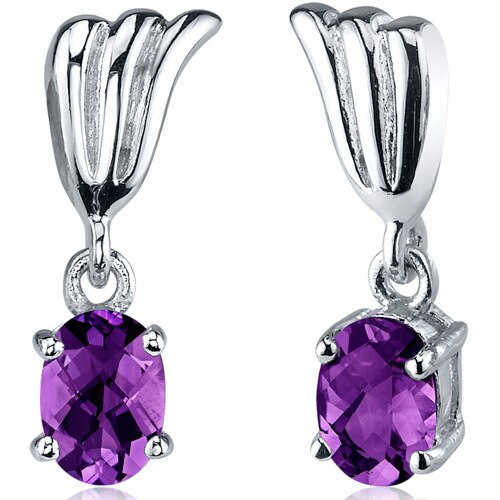 Amethyst Earrings Sterling Silver Oval Shape 1.5 Carats