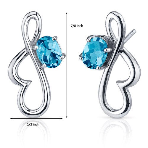 Swiss Blue Topaz Earrings Sterling Silver Oval Shape 1.5 Carats