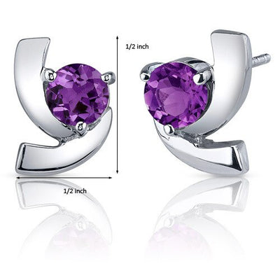 Amethyst Earrings Sterling Silver Round Shape 1.5 Carats