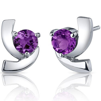 Amethyst Earrings Sterling Silver Round Shape 1.5 Carats