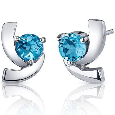 Swiss Blue Topaz Earrings Sterling Silver Round Shape 2 Carats