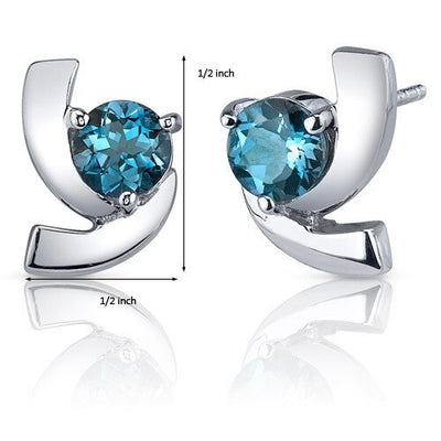 London Blue Topaz Earrings Sterling Silver Round Shape 2 Carats