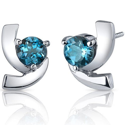 London Blue Topaz Earrings Sterling Silver Round Shape 2 Carats