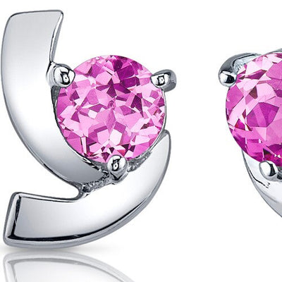 Pink Sapphire Earrings Sterling Silver Round Shape 2.5 Carats