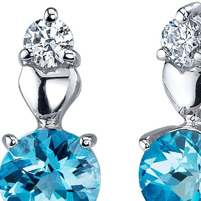 Swiss Blue Topaz Earrings Sterling Silver Round Shape 2 Carats