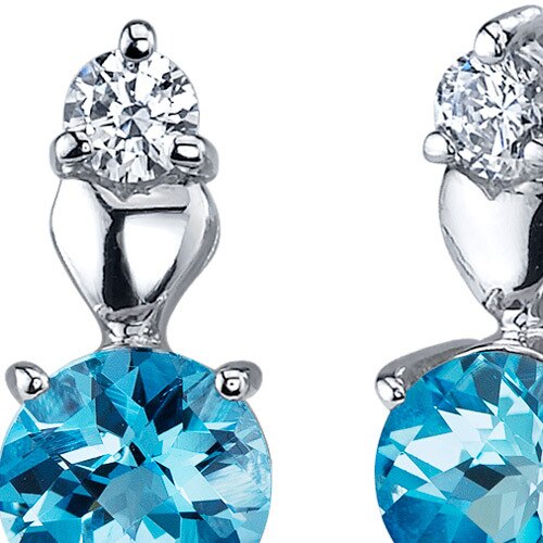 Swiss Blue Topaz Earrings Sterling Silver Round Shape 2 Carats