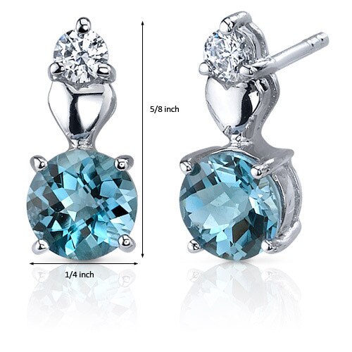 London Blue Topaz Earrings Sterling Silver Round Shape 2 Carats