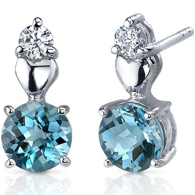 London Blue Topaz Earrings Sterling Silver Round Shape 2 Carats