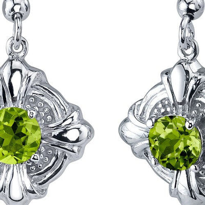 Peridot Earrings Sterling Silver Round Shape 2 Carats