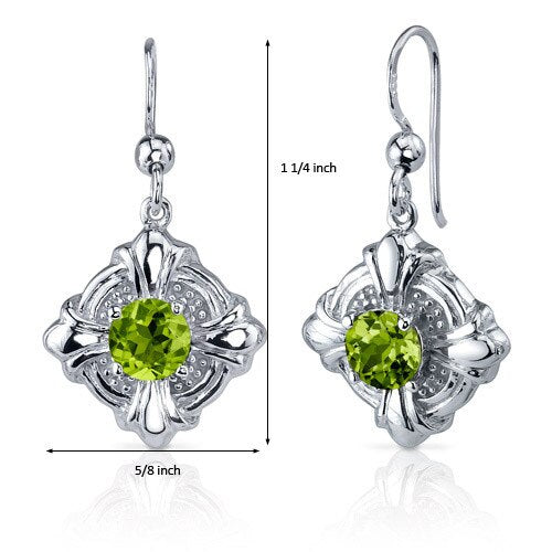 Peridot Earrings Sterling Silver Round Shape 2 Carats