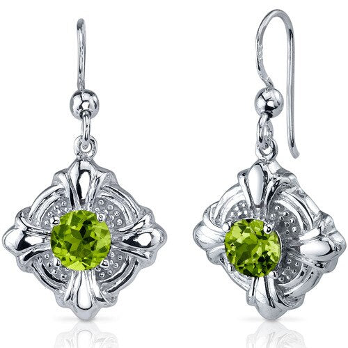 Peridot Earrings Sterling Silver Round Shape 2 Carats