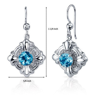 Swiss Blue Topaz Earrings Sterling Silver Round Shape 2 Carats