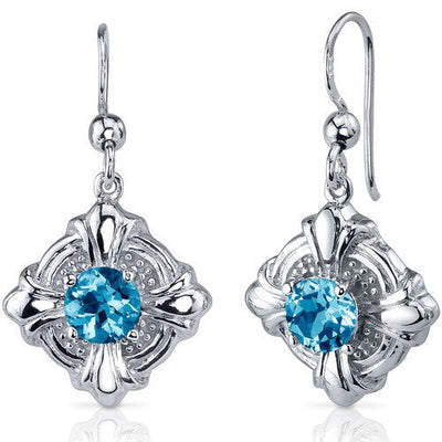 Swiss Blue Topaz Earrings Sterling Silver Round Shape 2 Carats