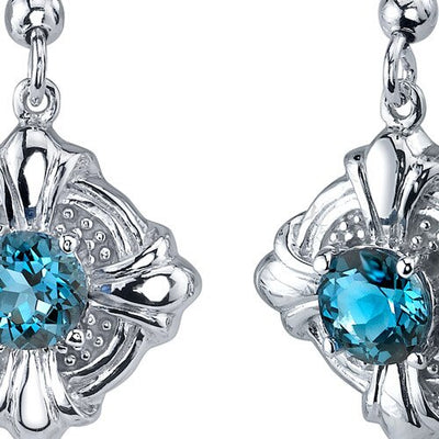 London Blue Topaz Earrings Sterling Silver Round Shape 2 Carats