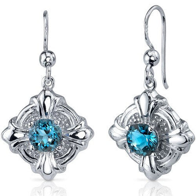 London Blue Topaz Earrings Sterling Silver Round Shape 2 Carats