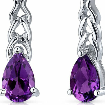 Amethyst Earrings Sterling Silver Pear Shape 1.5 Carats