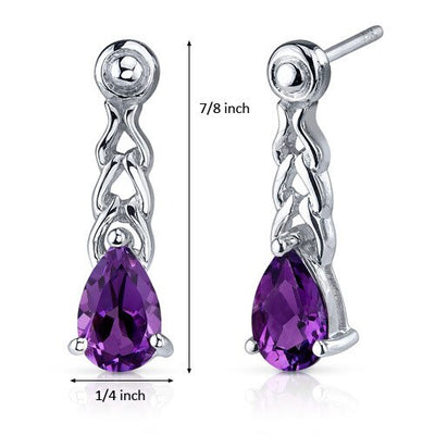 Amethyst Earrings Sterling Silver Pear Shape 1.5 Carats