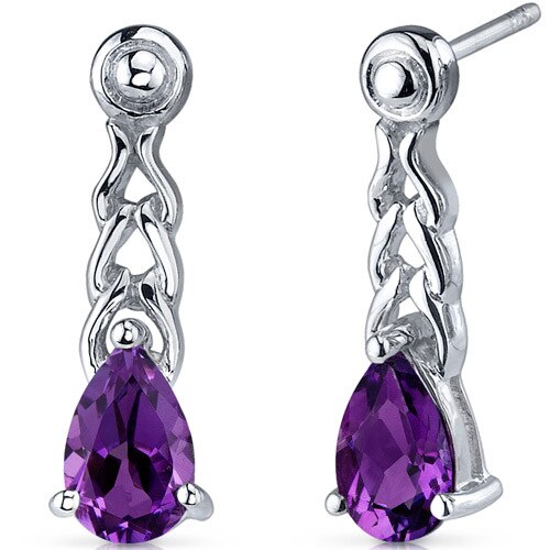 Amethyst Earrings Sterling Silver Pear Shape 1.5 Carats