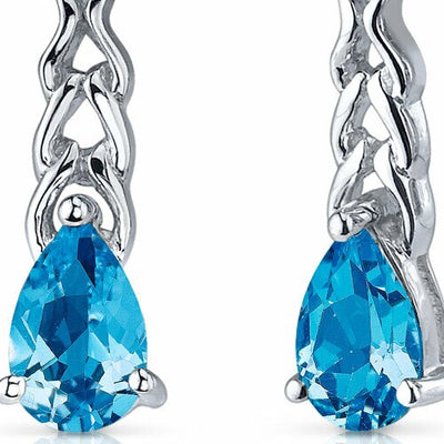 Swiss Blue Topaz Earrings Sterling Silver Pear Shape 2 Carats