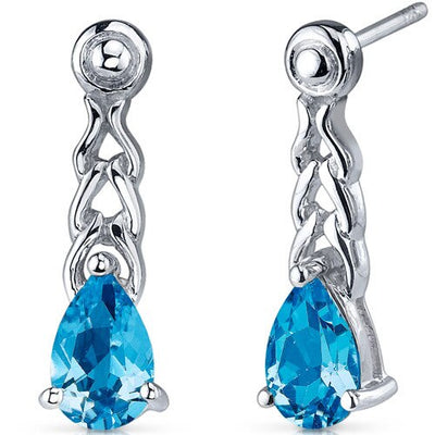 Swiss Blue Topaz Earrings Sterling Silver Pear Shape 2 Carats