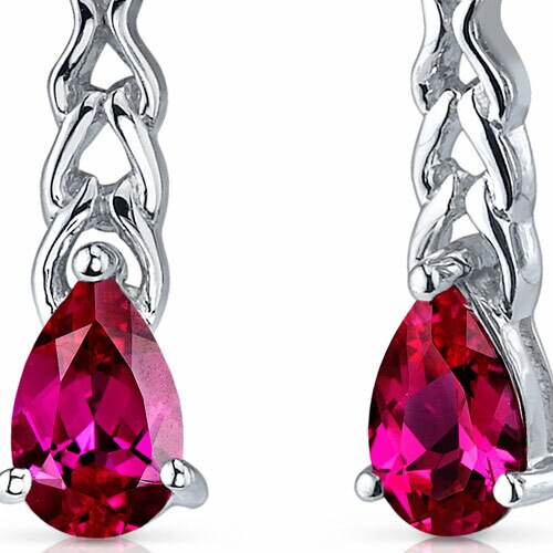 Ruby Earrings Sterling Silver Pear Shape 2 Carats