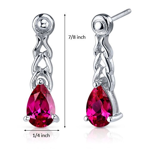 Ruby Earrings Sterling Silver Pear Shape 2 Carats