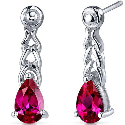 Ruby Earrings Sterling Silver Pear Shape 2 Carats