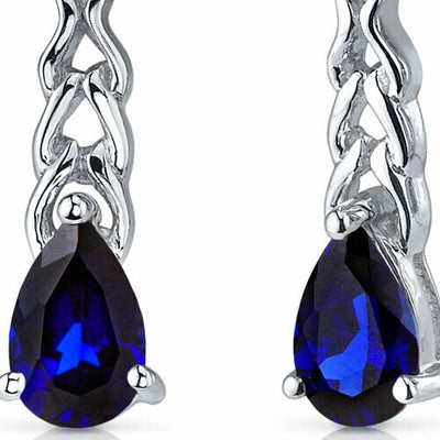 Blue Sapphire Earrings Sterling Silver Pear Shape 2 Carats