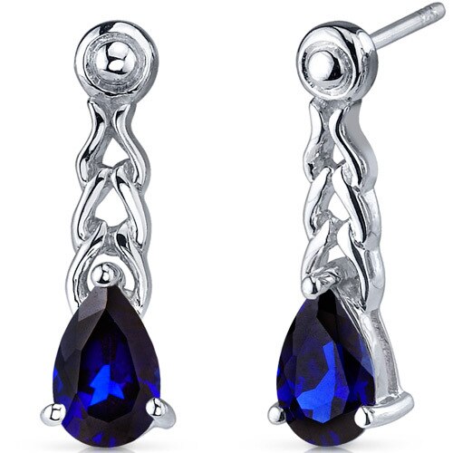 Blue Sapphire Earrings Sterling Silver Pear Shape 2 Carats