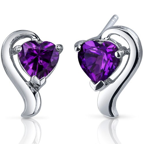 Amethyst Earrings Sterling Silver Heart Shape 1.5 Carats