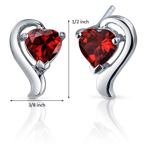 Garnet Earrings Sterling Silver Heart Shape 2 Carats SE7746