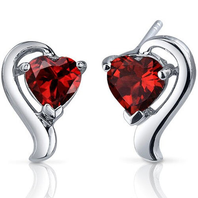 Garnet Earrings Sterling Silver Heart Shape 2 Carats SE7746