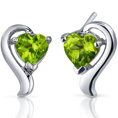 Peridot Earrings Sterling Silver Heart Shape 1.5 Carats