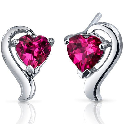 Ruby Earrings Sterling Silver Heart Shape 2 Carats