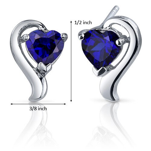 Blue Sapphire Earrings Sterling Silver Heart Shape 2 Carats