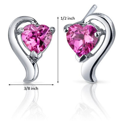 Pink Sapphire Earrings Sterling Silver Heart Shape 2 Carats