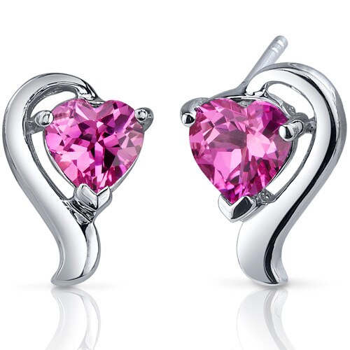 Pink Sapphire Earrings Sterling Silver Heart Shape 2 Carats