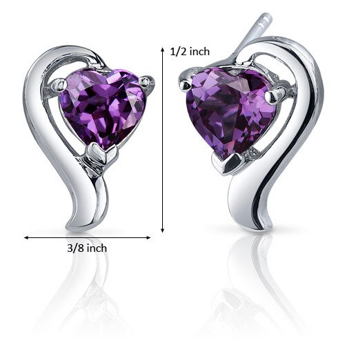 Alexandrite Earrings Sterling Silver Heart Shape 2 Carats