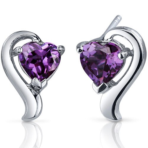 Alexandrite Earrings Sterling Silver Heart Shape 2 Carats