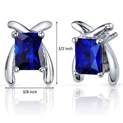 Blue Sapphire Earrings Sterling Silver Radiant Cut 2.5 Carats