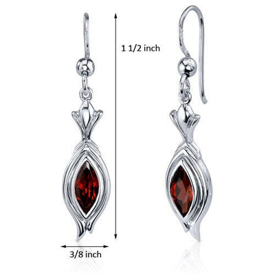 Garnet Earrings Sterling Silver Marquise Shape 1.5 Carats