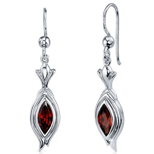 Garnet Earrings Sterling Silver Marquise Shape 1.5 Carats