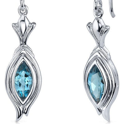 London Blue Topaz Earrings Sterling Silver Marquise Shape 1 Cts