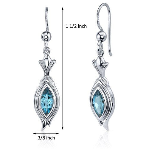 London Blue Topaz Earrings Sterling Silver Marquise Shape 1 Cts