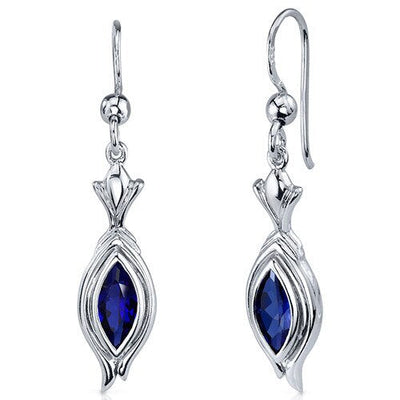 Blue Sapphire Earrings Sterling Silver Marquise Shape 1.5 Cts