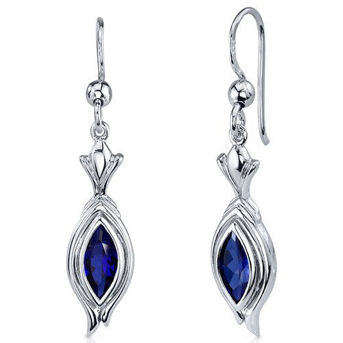 Blue Sapphire Earrings Sterling Silver Marquise Shape 1.5 Cts