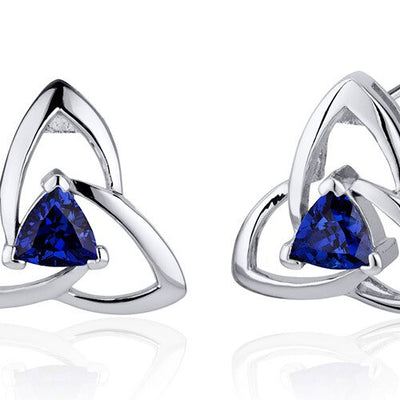 Blue Sapphire Earrings Sterling Silver Trillion Shape 1 Carats