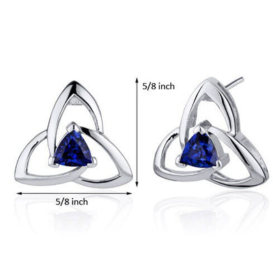 Blue Sapphire Earrings Sterling Silver Trillion Shape 1 Carats