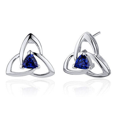 Blue Sapphire Earrings Sterling Silver Trillion Shape 1 Carats